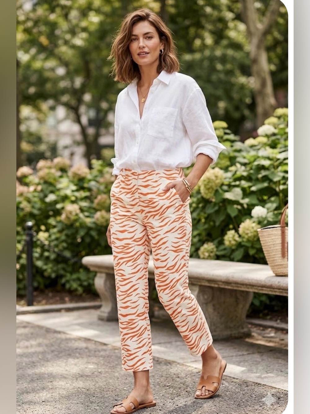 Cashmere Women White and Bright Orange Tiger Stripe capris Size 6 100% cotton